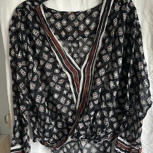 Free People Navy Patterned Long Sleeve Tunic